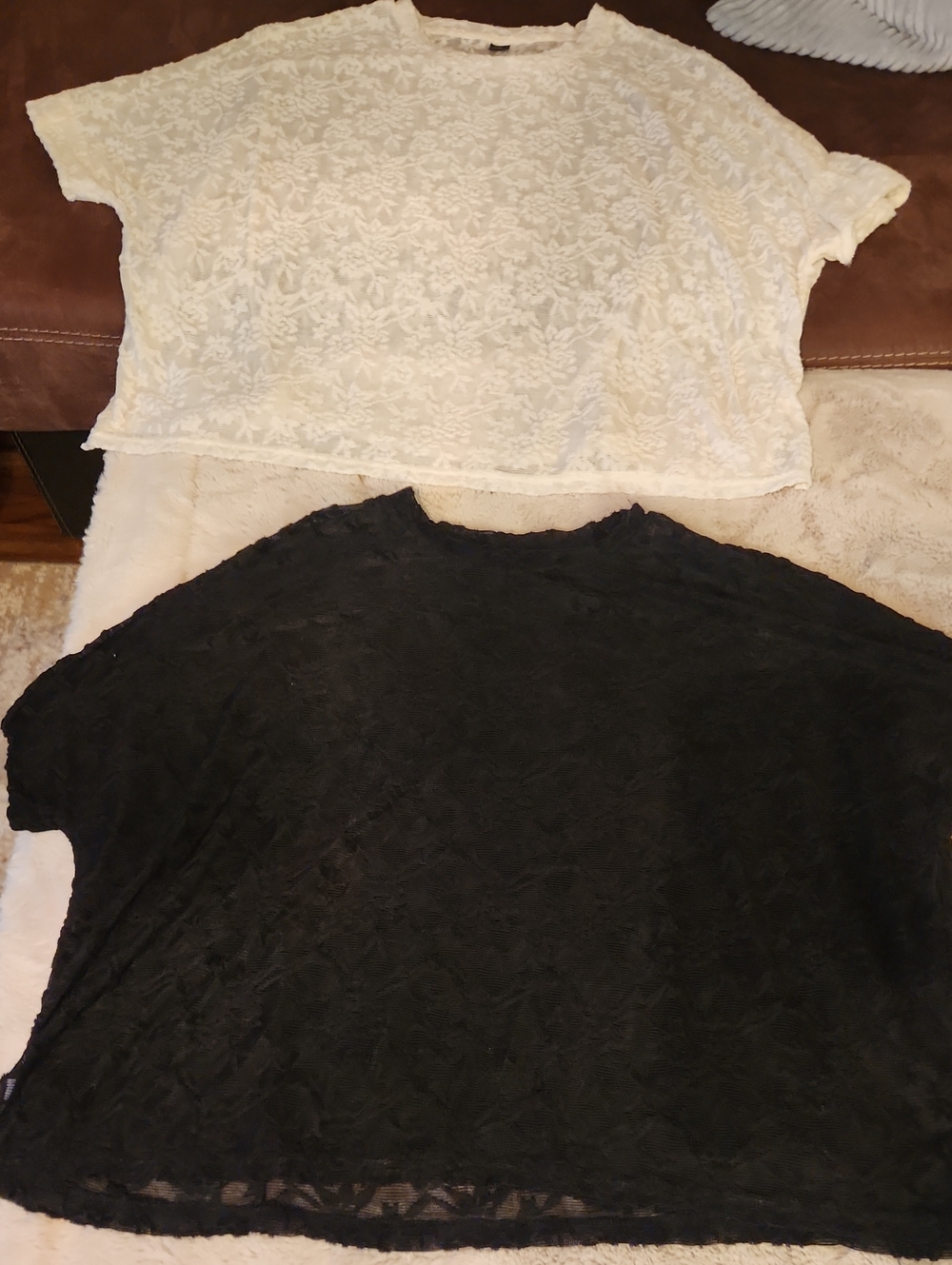 Lace Overlay Short Sleeve Top - White and Black BUNDLE